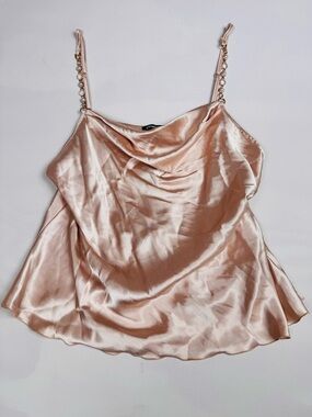 NWT Express Satin Cowl Neck Flowy Cami Pearl/Gold Straps Pink Women’s XL